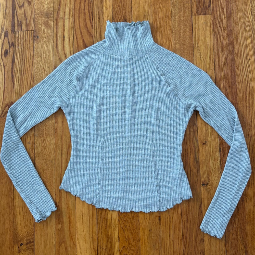 Free People Intimately Light Grey Thin Waffle Knit Turtle Neck